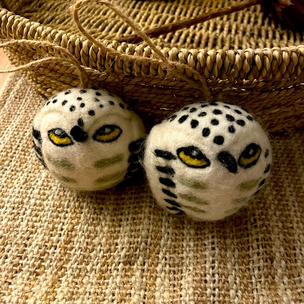Felted wool Owl Ornaments Christmas Set of 2